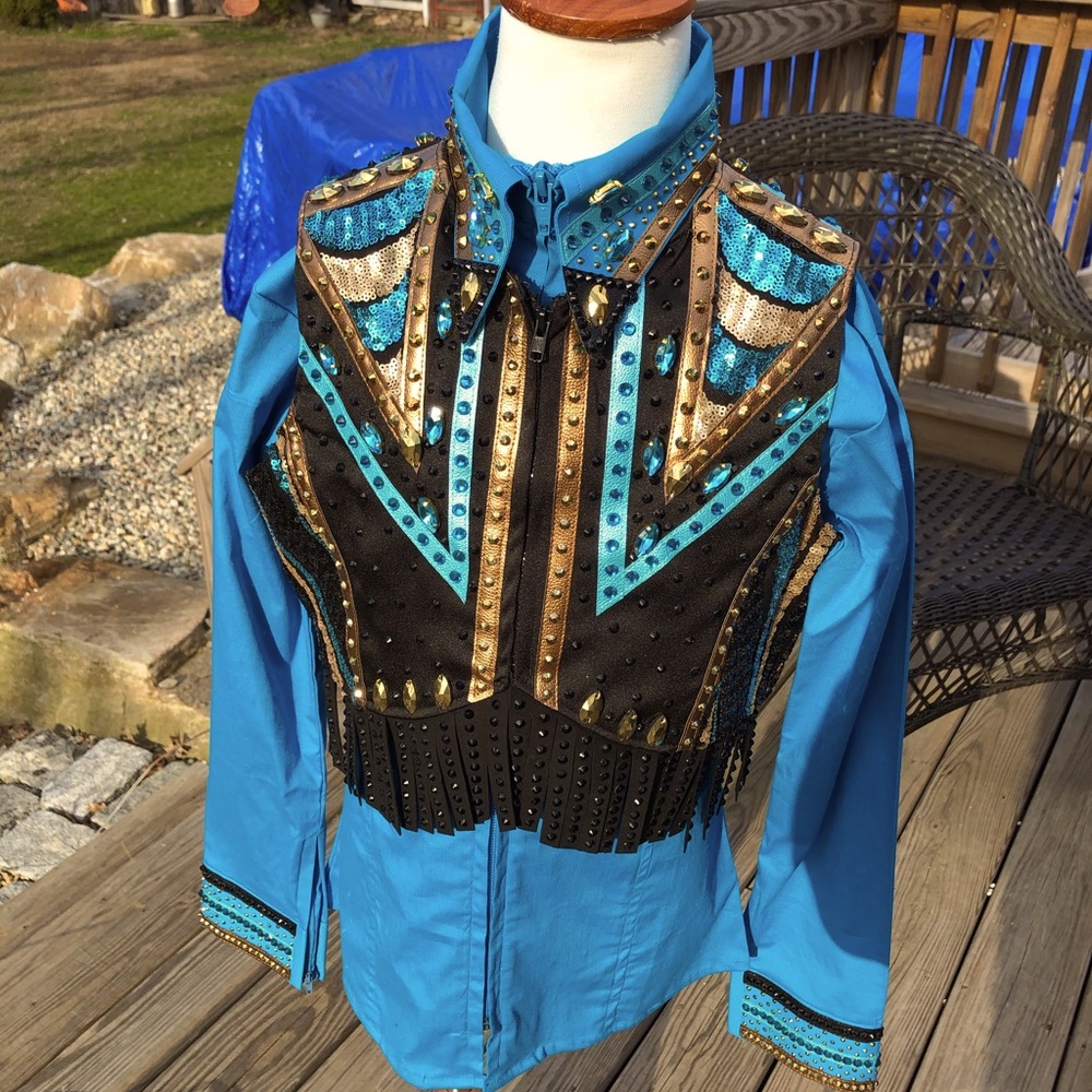 Equine show teal shirt and vest